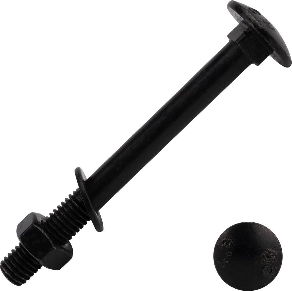 Schlossschrauben mit Mutter und Scheibe verzinkt schwarz M8 x 80 mm - pro 25 Stück