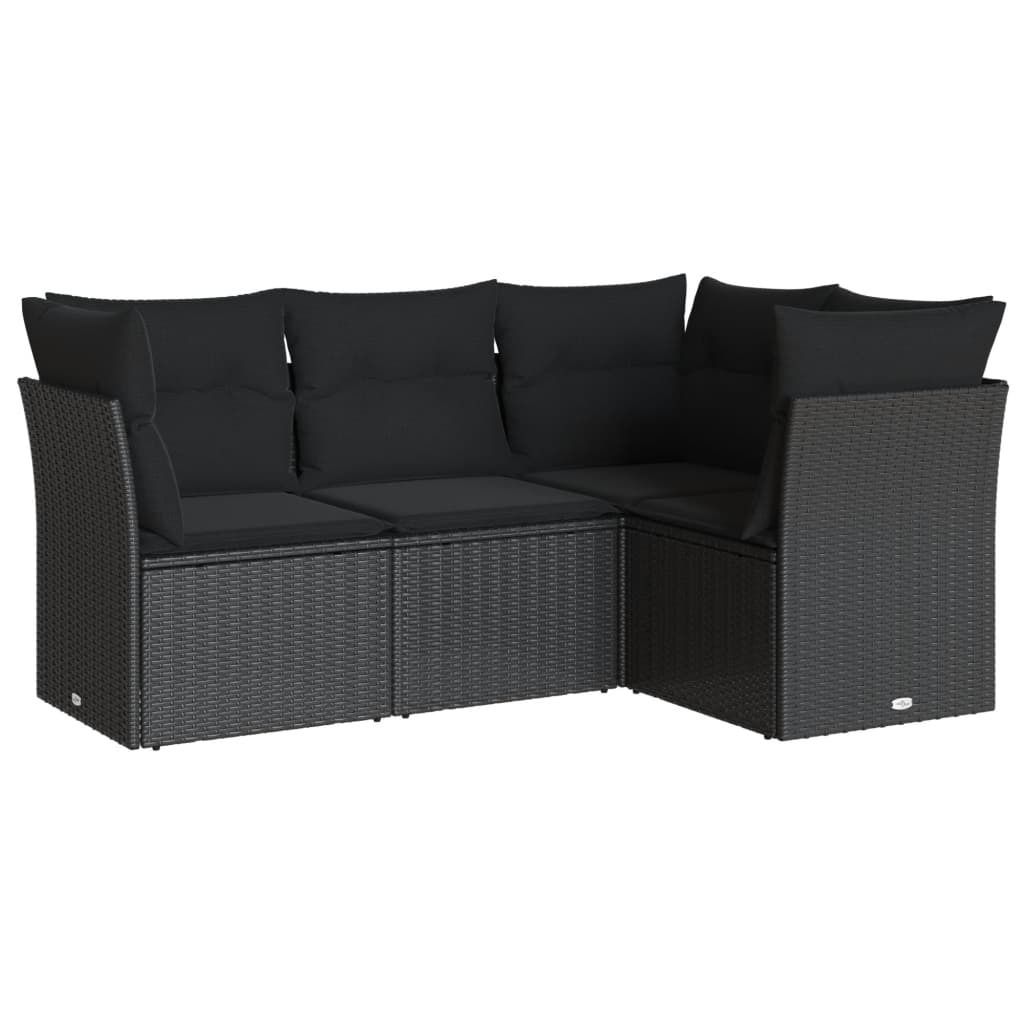 4-tlg. Garten-Sofagarnitur mit Kissen Schwarz Poly Rattan