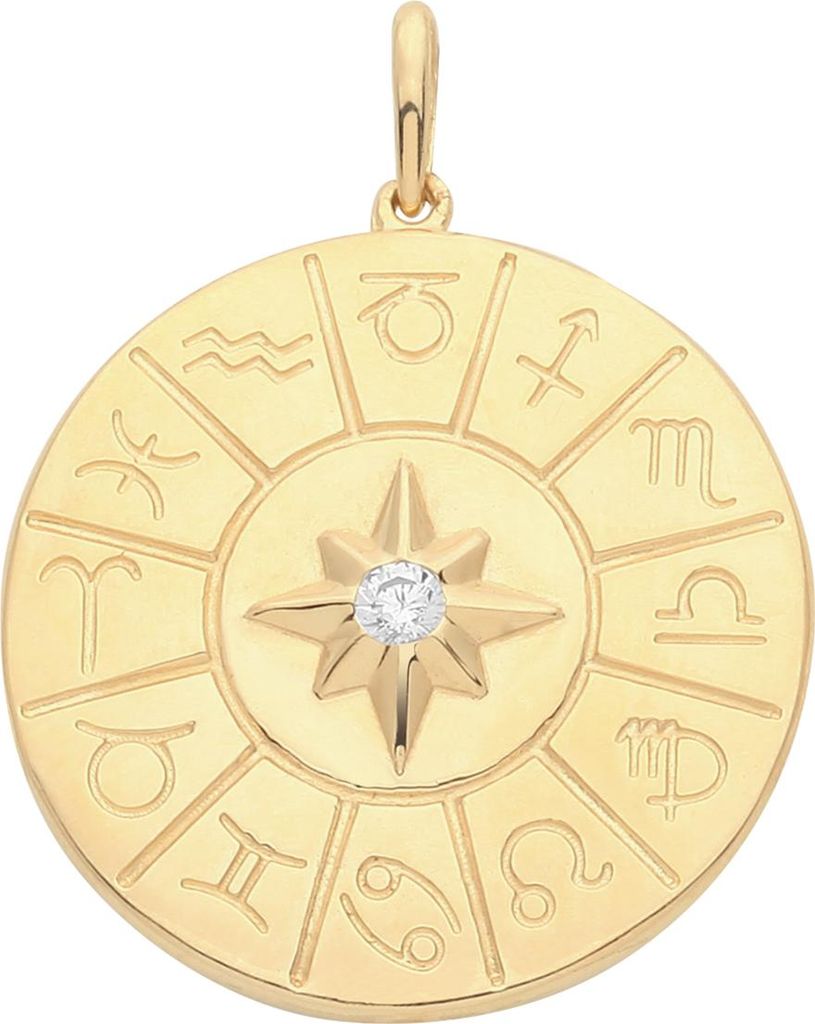 Edler 9 Karat (375) Gold Kompass Damen - Anhänger mit Zirkonia - 27mm*22mm; TRS34507