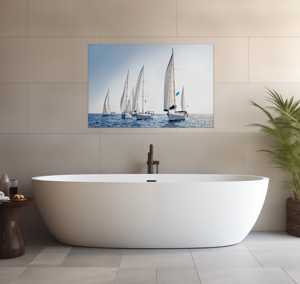 Wallario wasserfestes Poster selbstklebend 91,50 x 61 cm, Segelschiff auf dem Meer, Badezimmerposter Spritzschutz mit Hochglanzoberfläche in Glaso...