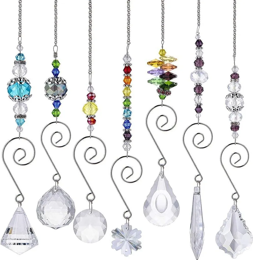 Pendentif en cristal arc-en-ciel 45cm avec perles de verre à facettes