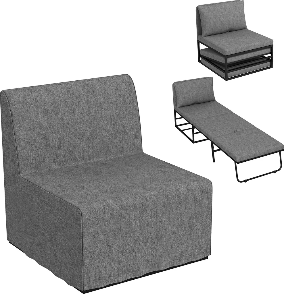 Gagnez de la place avec ce fauteuil convertible pliant gris 1 place 2en1