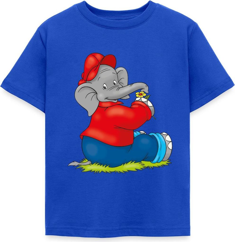 Spreadshirt Benjamin Blümchen Sitzend Auf Wiese Kinder T-Shirt, 122/128 (7-8 Jahre), Royalblau