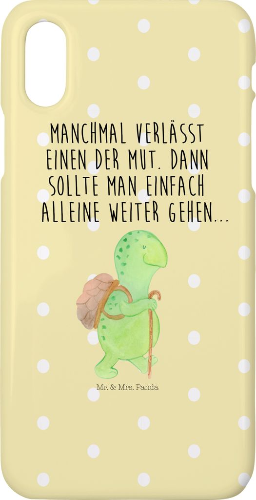Mr. & Mrs. Panda Iphone 10 Handyhülle Schildkröte Wanderer - Gelb Pastell - Geschenk, Hülle, X, Motivationssprüche, Handy, Schildkröten, Mut, ...
