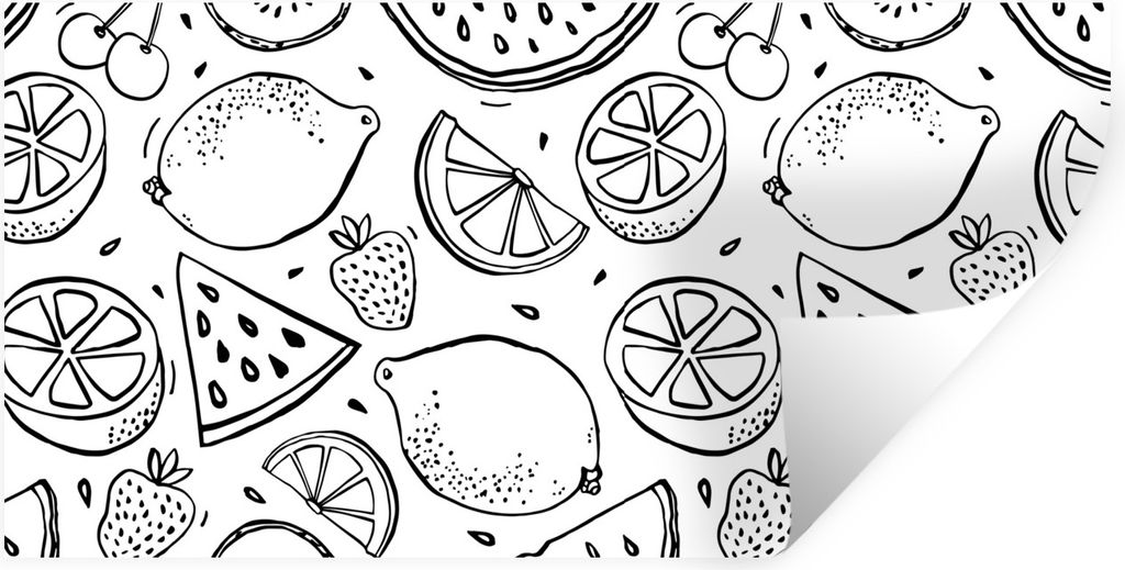MuchoWow Wandtattoo Wandsticker Wandaufkleber Obst - Schwarz - Weiß - Muster 120x60 cm Selbstklebend und Repositionierbar - Sticker - Dekorfolie