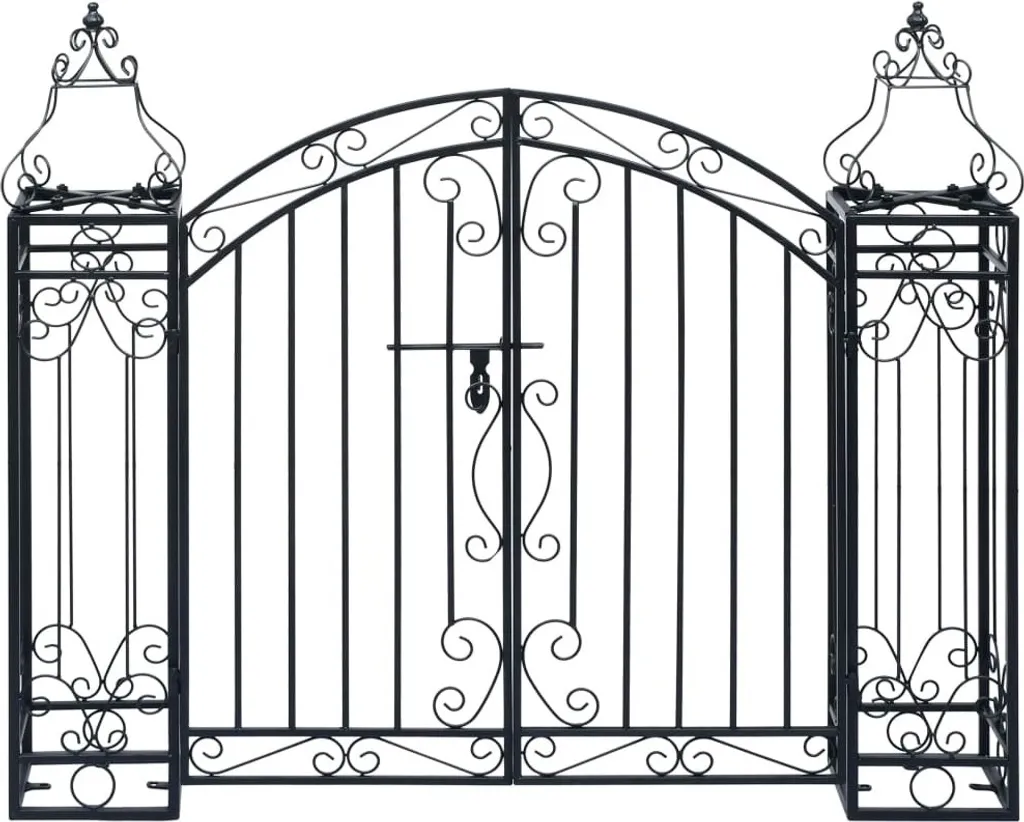 Porte de jardin décorative en fer forgé noir, dimensions 122x20x100 cm