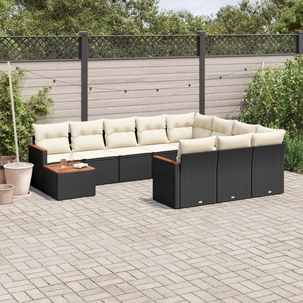 Design 11-tlg. Garten-Sofagarnitur mit Kissen Schwarz Poly Rattan, Gartenmöbel-Sets 2024 Neu