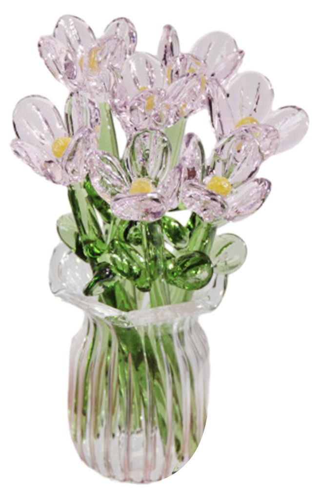 Glasblumenstrauß mit Vase, mundgeblasene Mini-Blumendekoration für Wohnzimmer, handgefertigtes künstliches Blumenornament mit Stiel
