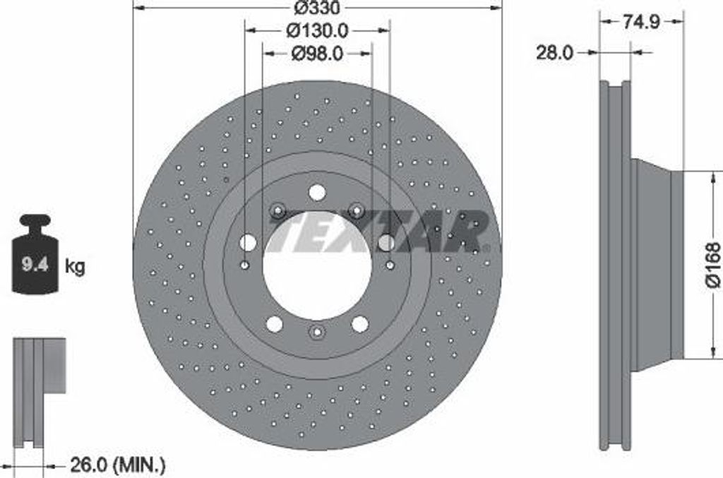 TEXTAR Pro+ Bremsscheibe Hinten Links für PORSCHE 911 (996) 330mm 92218905