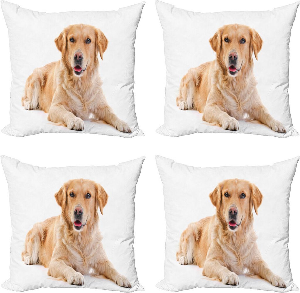ABAKUHAUS Golden Retriever Kissenbezug Set (4 Stück), junge Welpen, Moderner Doppelseitiger Digitaldruck, 45 cm x 45 cm, Sand, Braun, Weiß
