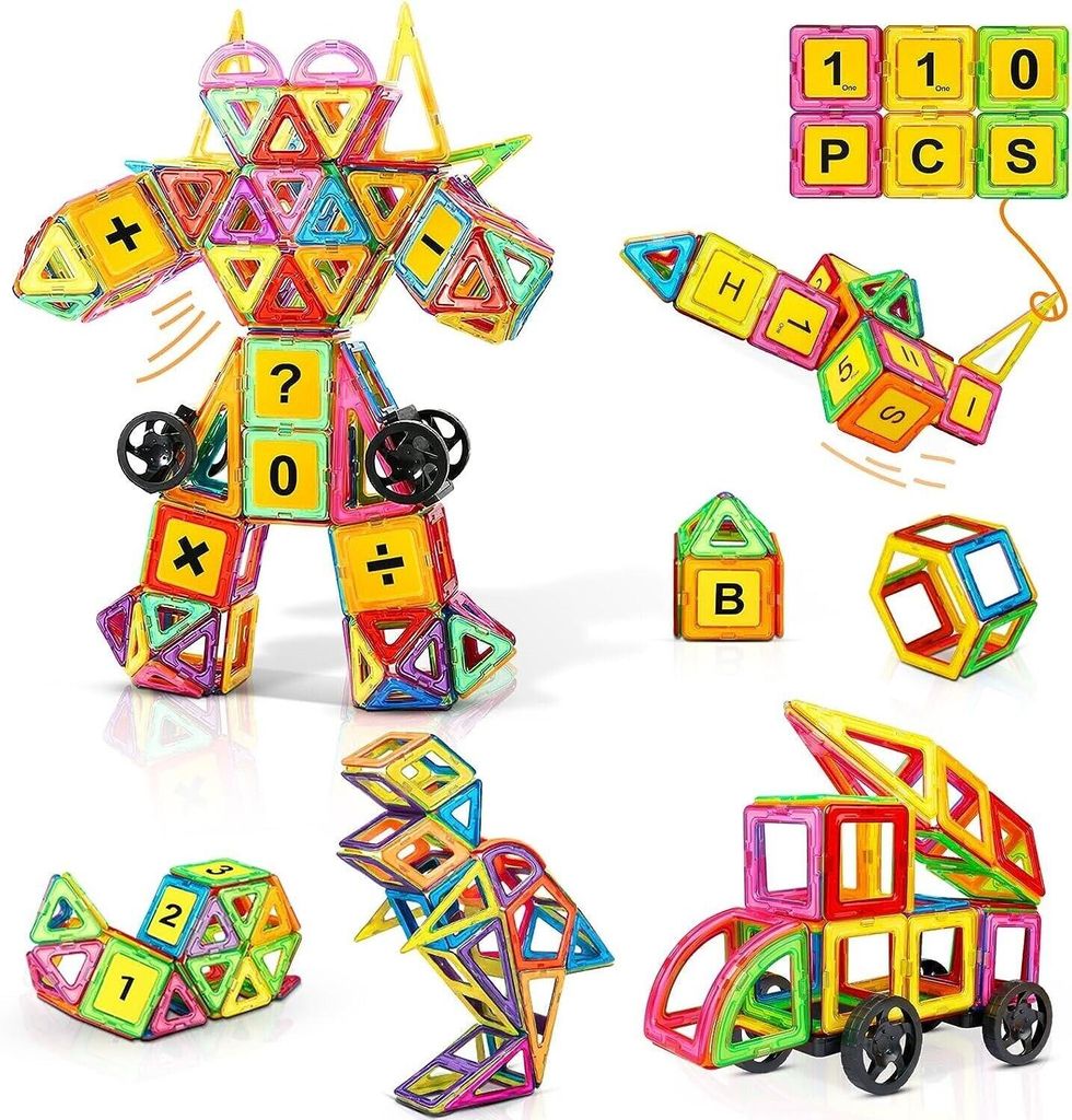 110-teiliges Magnetisches Baustein-Set für Kinder – Lernspielzeug mit Aufbewahrungsbox & bunten Magnetbausteinen