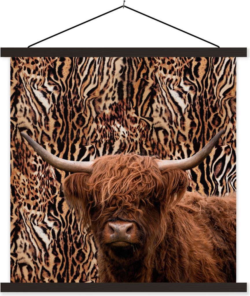 MuchoWow Textilposter Panther Druck - Tiere - Schottisches Hochlandrind 40x40 cm mit schwarzem Rahmen - Fotos