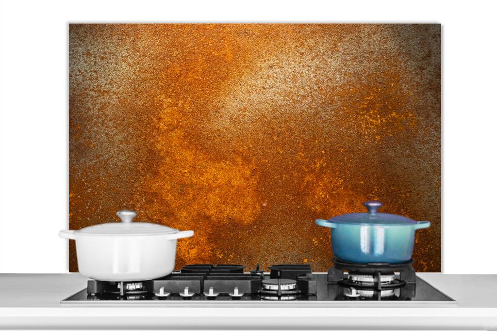 KitchenYeah Spritzschutz Küche - Küchenrückwand - Wandschutz für Herd und Spüle - Metall - Rost - Orange - Vintage - Industriell 100x65 - A...