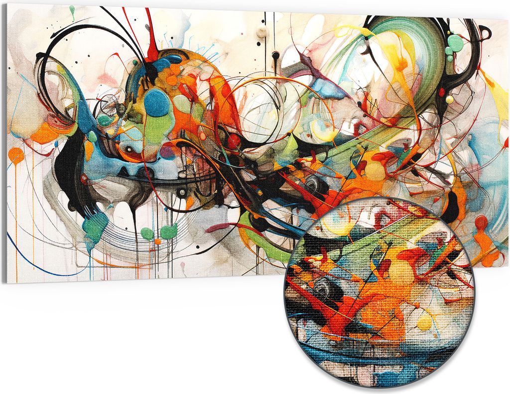 DEQORI Hybrid Leinwand Bild 100x50 cm 'Farbvolle Wirbel' Wandbild Glas flach modern