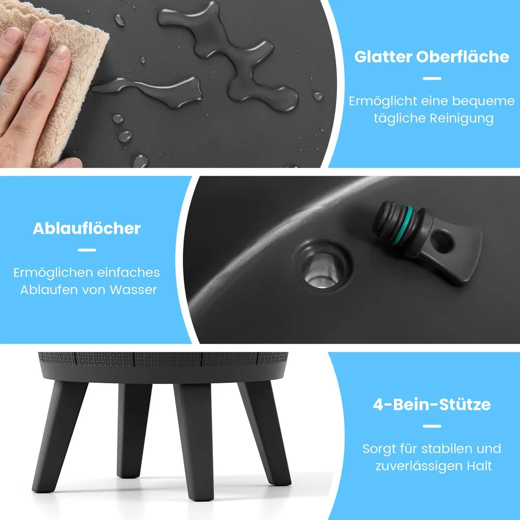 Table de Bar avec Glacière 38 L Résistante aux Intempéries Noire