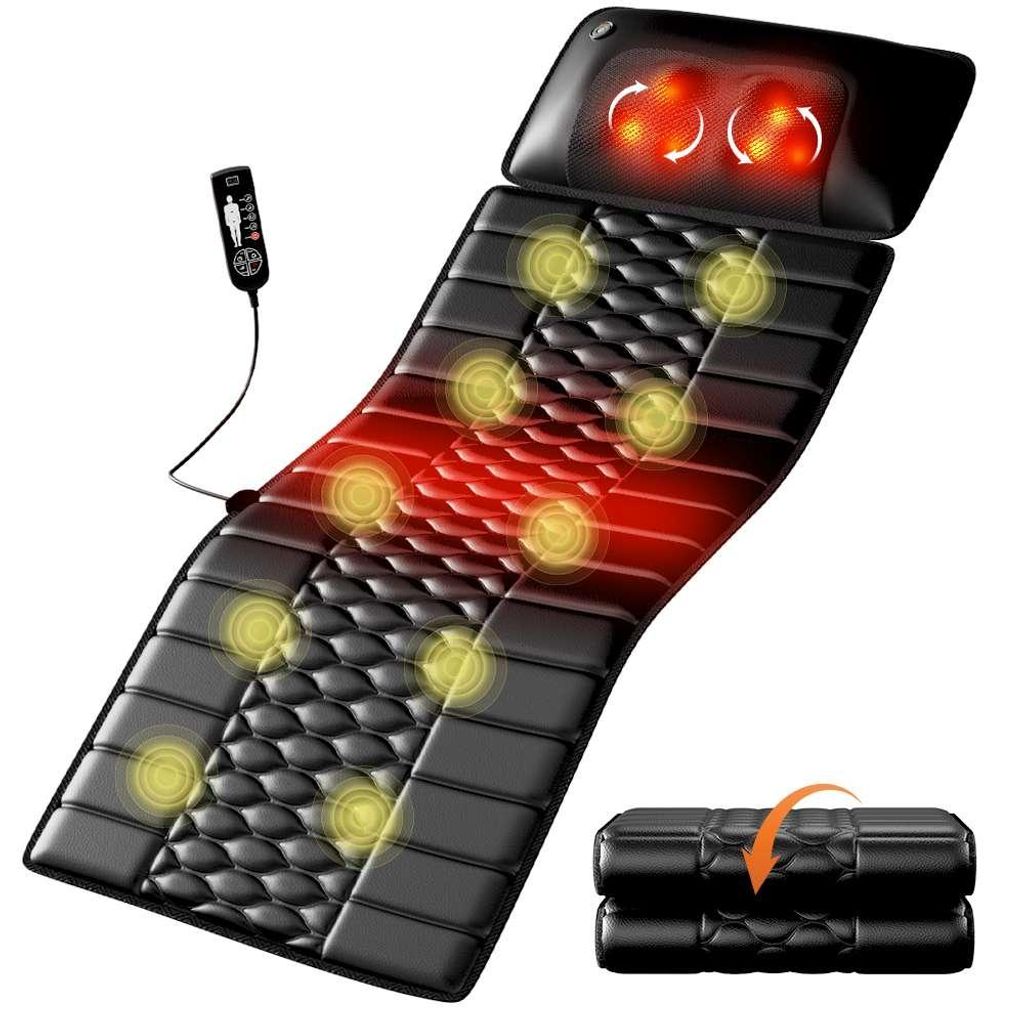 Zimilo Elektrische Massageauflage mit Heizfunktion, Nacken Rücken Taille Massagekissen aus Kunstleder, für Zuhause, Büro und Auto, 155 x 50 x 3 cm