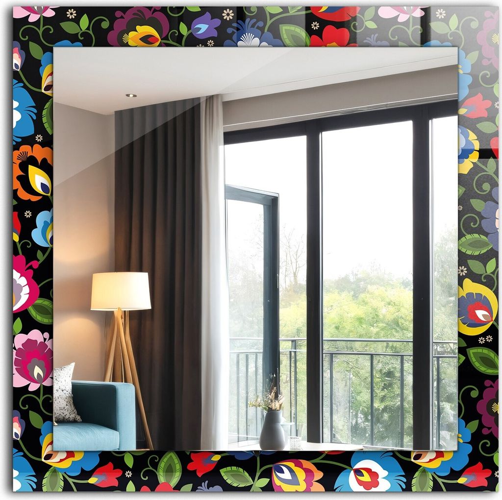 Dekorativer Wandspiegel - Bedruckter Spiegel - Motiv - 60x60 cm - Bunte Volksmuster