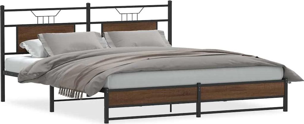 vidaXL Metallbett ohne Matratze Braun Eichen-Optik 183x213 cm