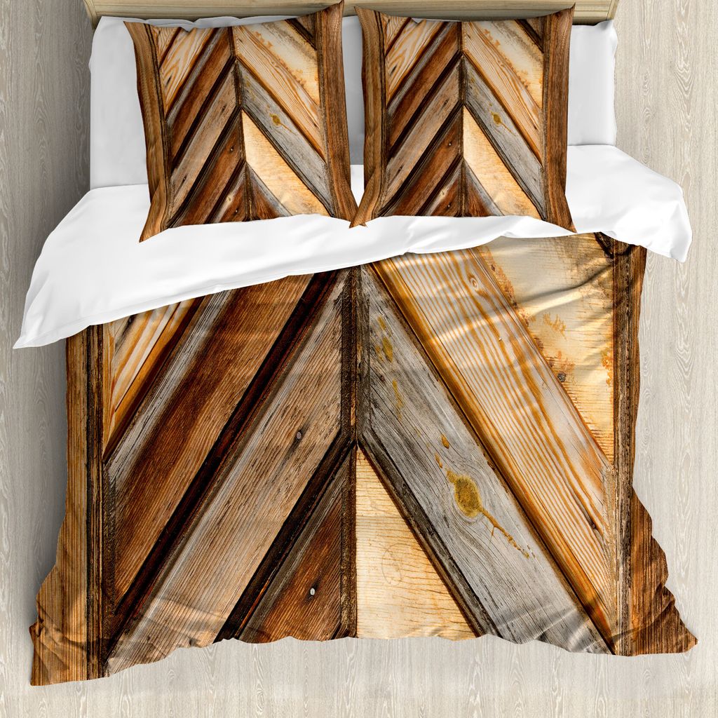 ABAKUHAUS Rustikal Bettbezug, Grunge Natur Garten, Milbensicher Allergiker geeignet mit Kissenbezügen, 200 cm x 200 cm - 80 x 80 cm, Braun