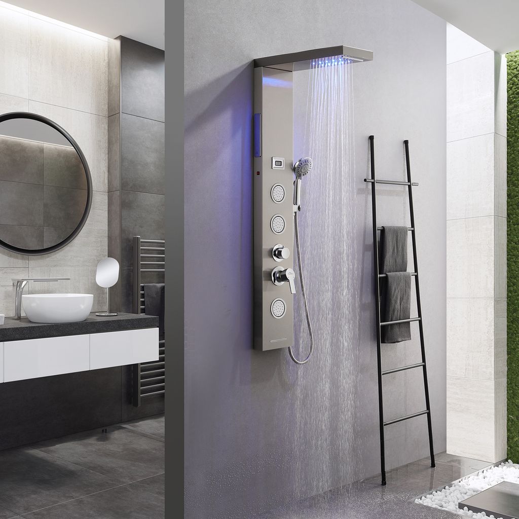 LED Edelstahl Duschpaneel Regendusche Duschset Duscharmatur Wasserfall Massage 