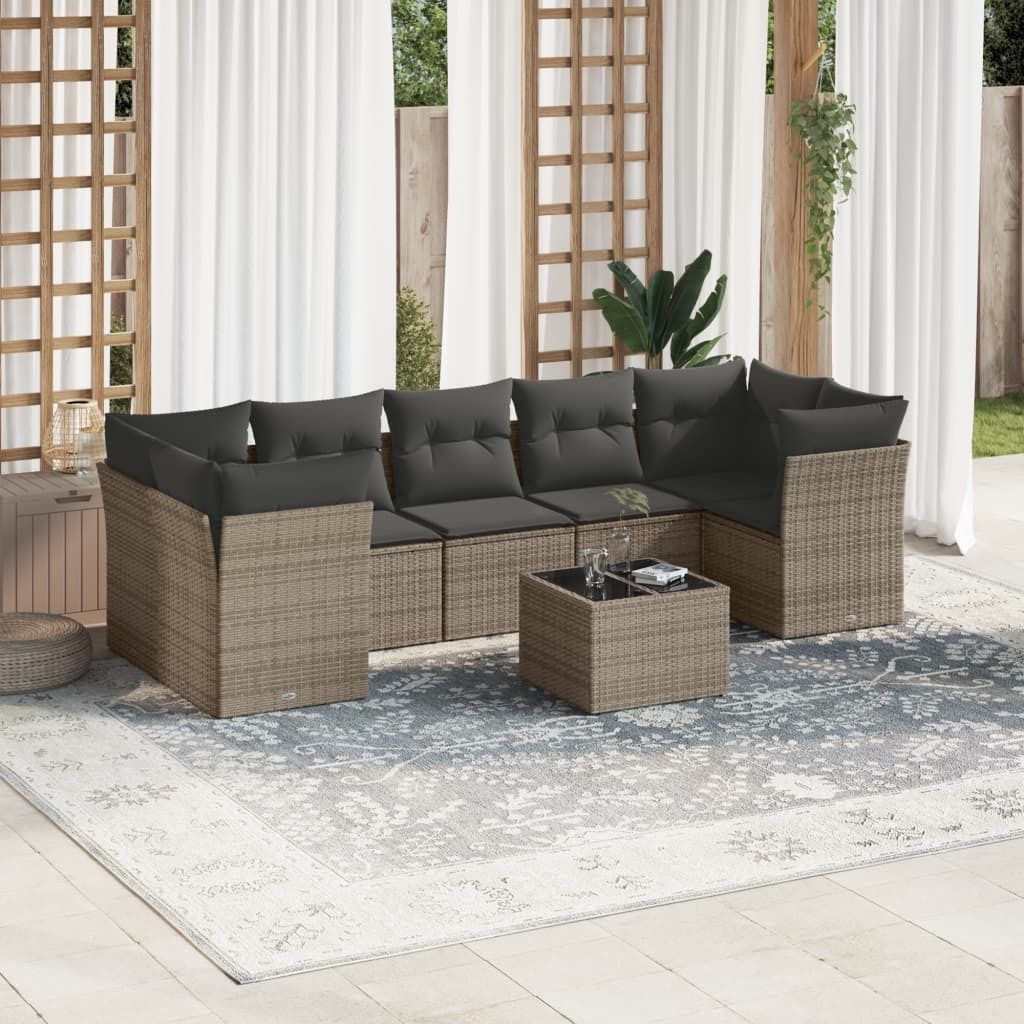 8-tlg. Garten-Sofagarnitur - Gartenmöbel Lounge-Set mit Kissen Grau Poly Rattan,72,4 Kg