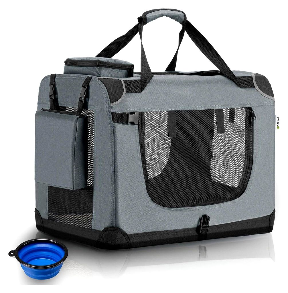Faltbare und tragbare Hundetransportbox 42x60x44 cm mit Decke, Tasche und Griffen - Transportbox für Hunde, Katzen und Haustiere - Oxford Stoff - ...