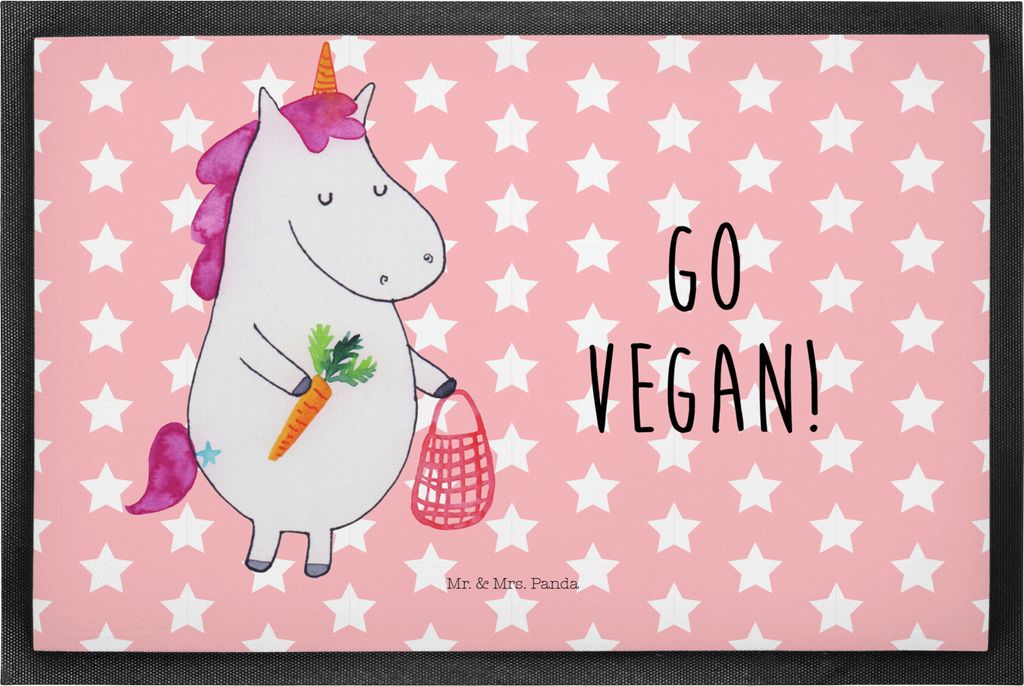 Mr. & Mrs. Panda Schmutzmatte Einhorn Vegan 50 x 75 cm - Rot Pastell - Geschenk, Veganer, Fußabtreter, fußmatte, Unicorn, Gesund Leben, Türvorle...