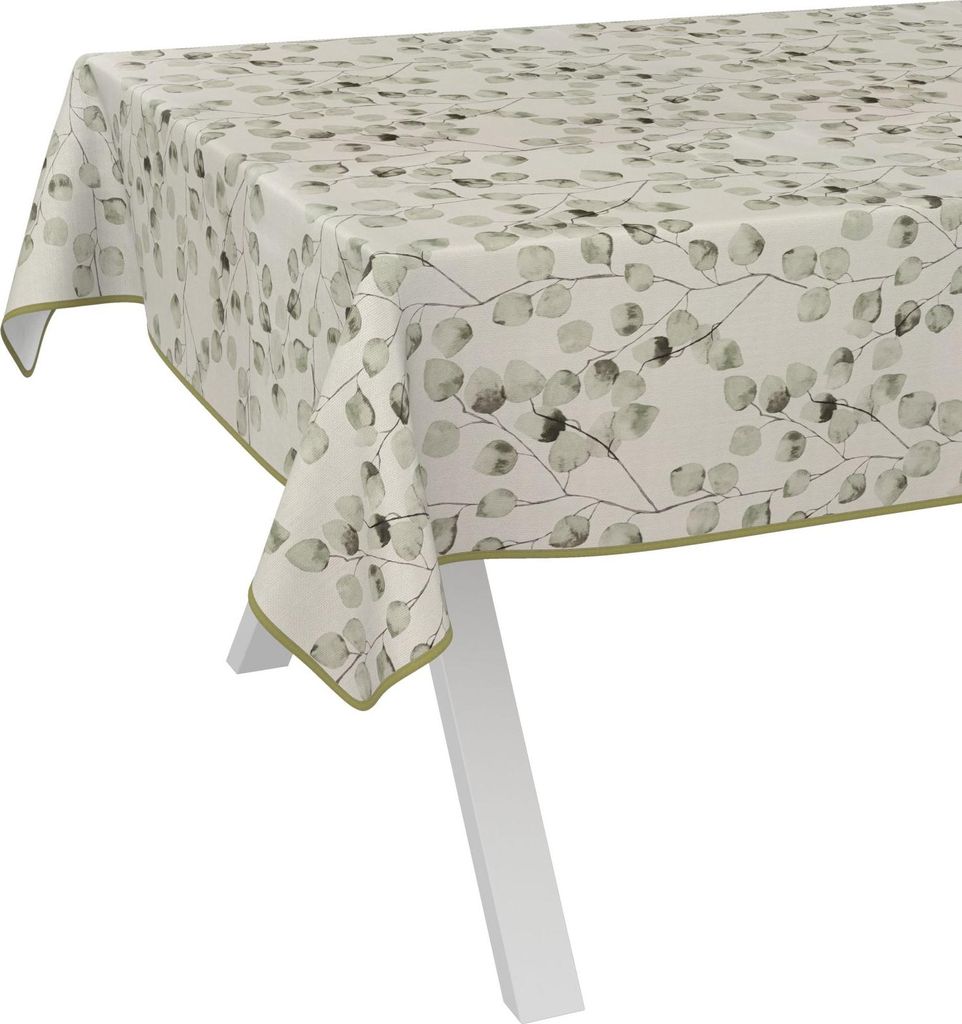 Tischdecke Botanisch Eukalyptus Beigegrau 90x130cm mit Band-Kante Wachstuch abwaschbar