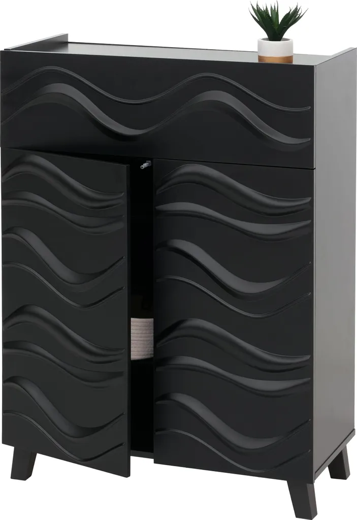 Commode HWC-N86 Buffet Noir à Portes Push-to-Open Design 107x76x36cm