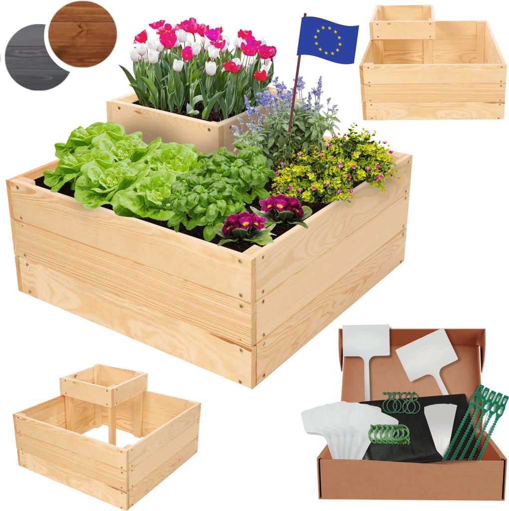 MODO24 Hochbeet Holz, Pflanzkasten, Massivholz, Kiefer, Kräuterbeet, Blumenkasten, Garten, Terrasse, 36x62x62 cm, Natur, ZP08