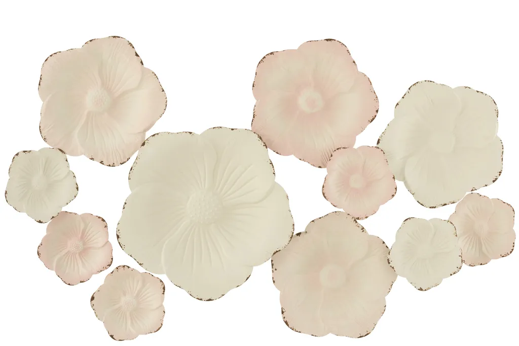Décoration Murale Fleurs J-Line pour Salon et Chambre - Rose et Blanc
