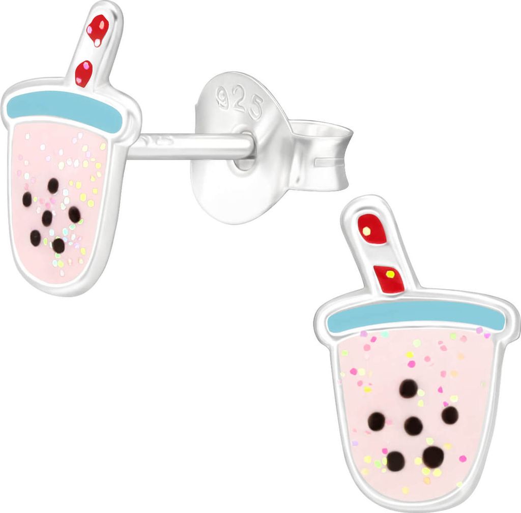 Kinder Ohrringe Ohrstecker 925 Sterling Silber mit Bubble Milk Tea Becher