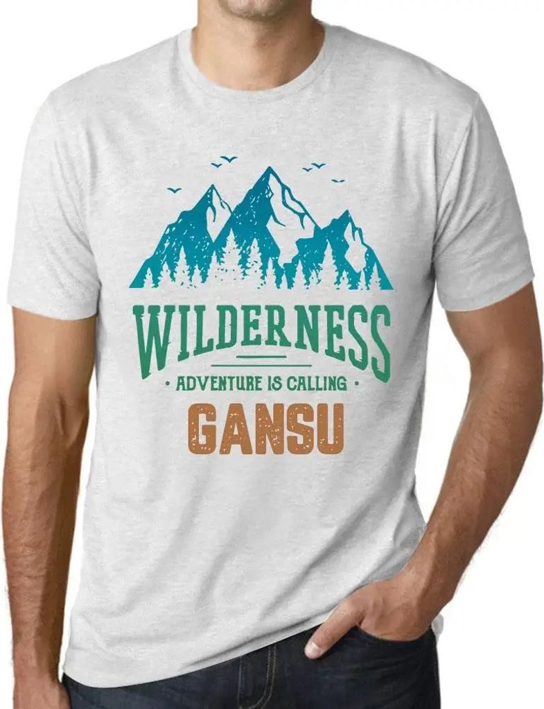 Herren Grafik T-Shirt Die Wildnis das Abenteuer ruft Gansu – Wilderness, Adventure Is Calling Gansu – Öko-Verantwortlich Vintage Jahrgang Kurzarm