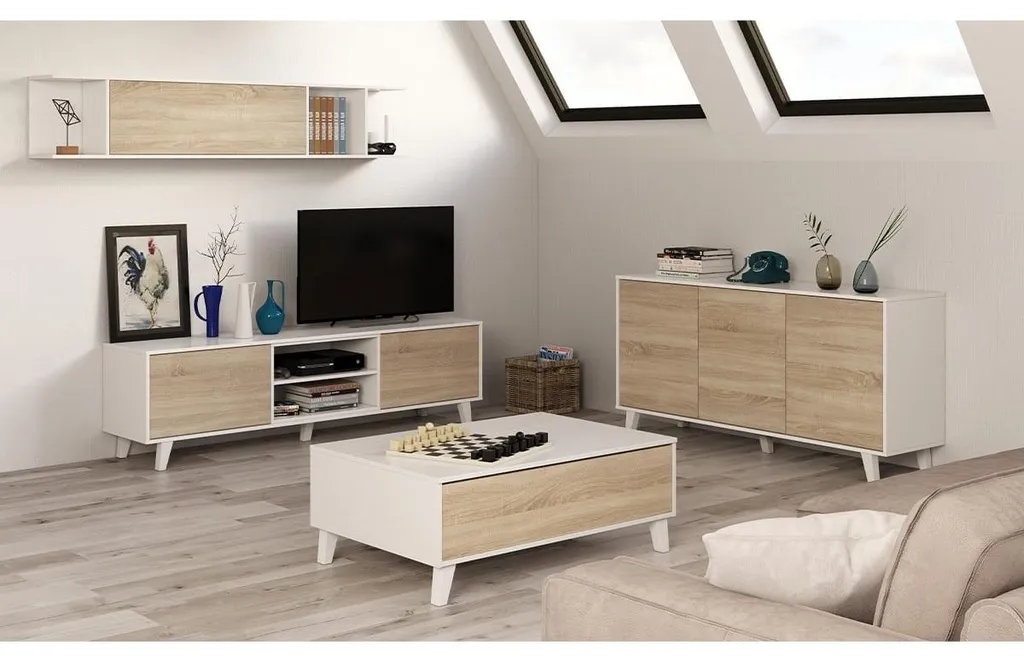 Table basse relevable grise et chêne 100 cm Zaiken Plus avec coffre de rangement - 2