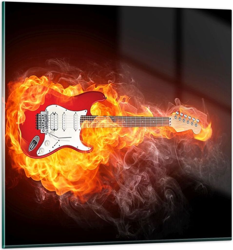 Bilder auf glas - Flammen Gitarre Instrument - 70x70cm - Glasbilder - Wandbilder - Kunstdruck - zum Aufhängen bereit - Wanddekoration aus Glas - G...