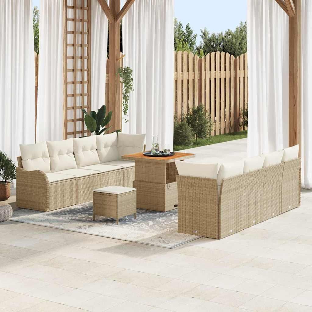 "2026 Promotion" Garten-Sofa-Set - Balkonmöbel - 11 pcs - Beige Poly-Rattan - Gartenmöbelset CC19655