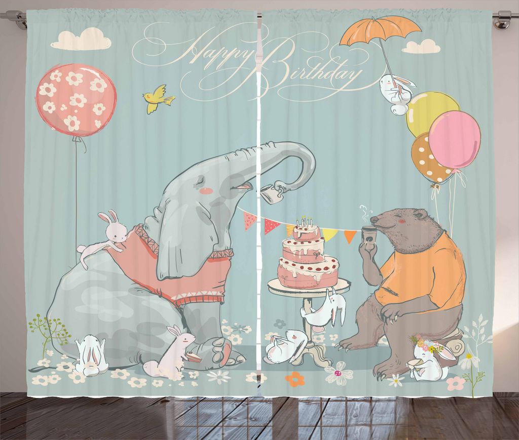 ABAKUHAUS Geburtstag Rustikaler Gardine, Elephant Hares, Schlafzimmer Kräuselband Vorhang mit Schlaufen und Haken, 280 x 175 cm, Mehrfarbig