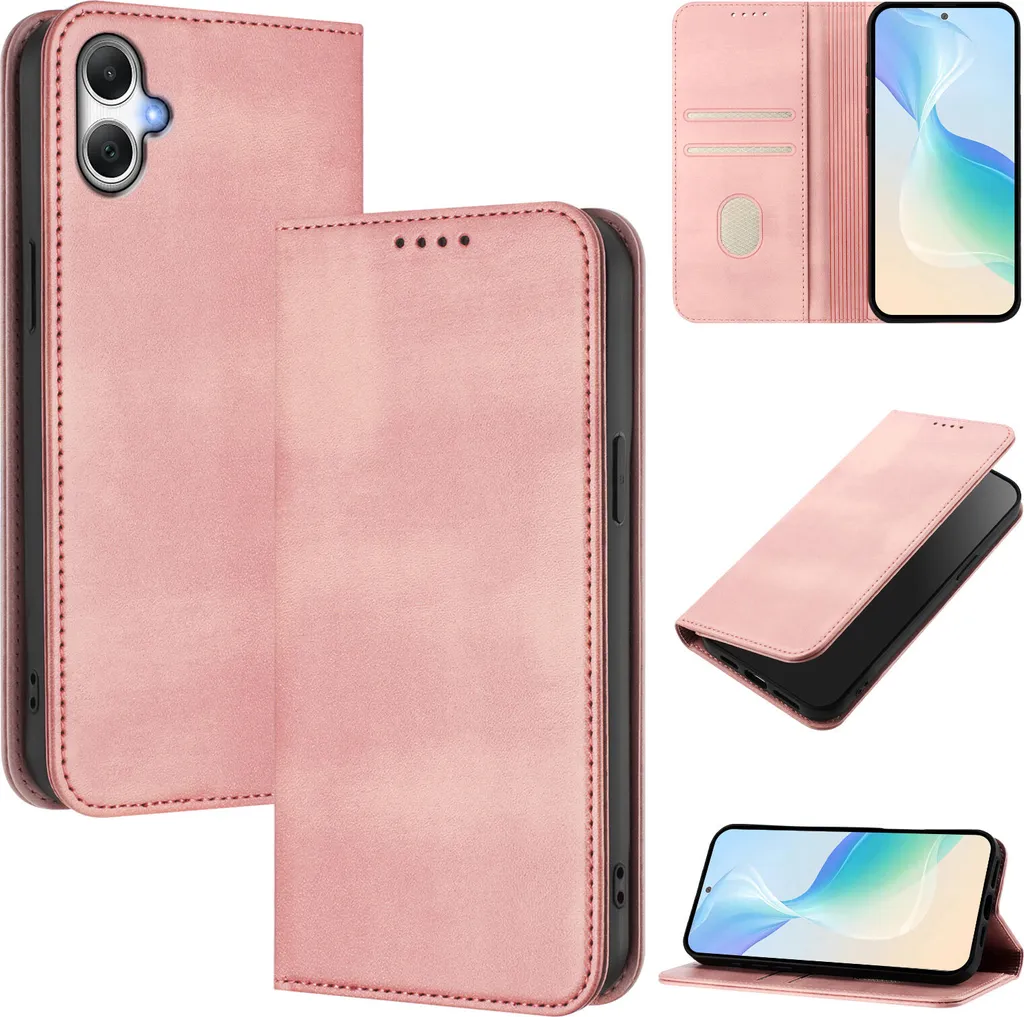 Cover Samsung A06 Rosa con RFID Blocking e Supporto Video - Pelle Retro