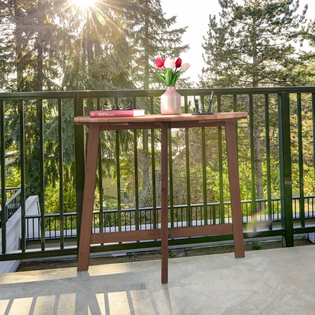 Petite Table Pliante Demi-Ronde en Bois - Solution Gain de Place Balcon - 5
