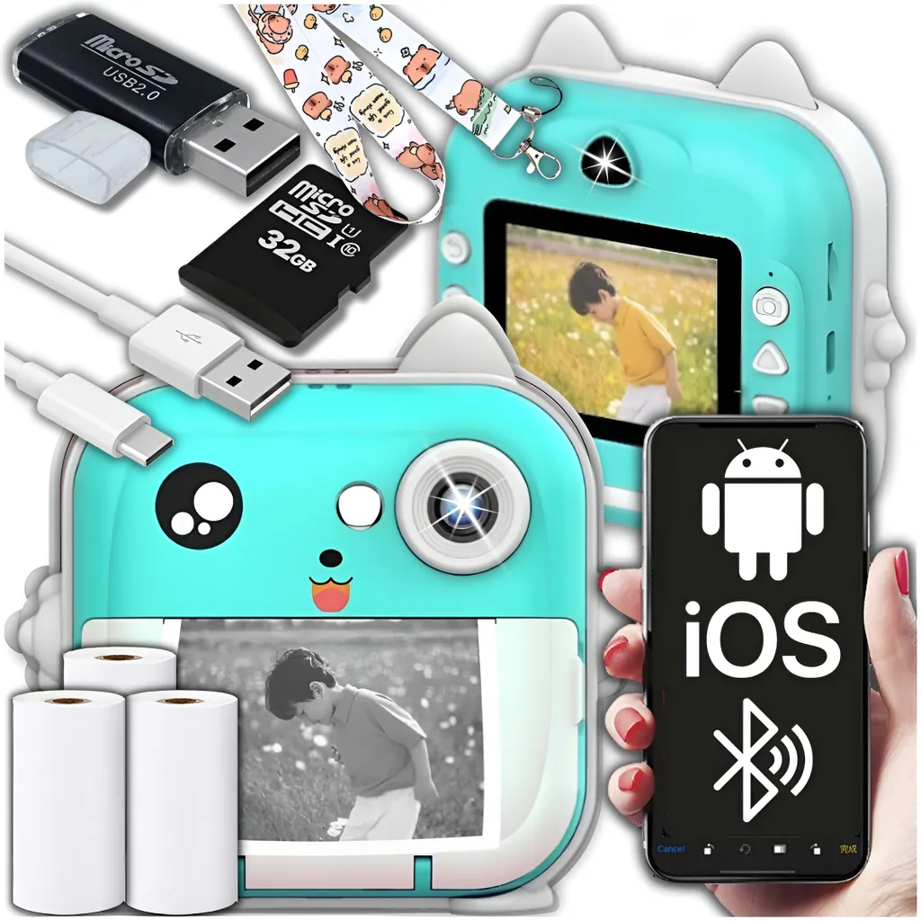 Appareil Photo Instantané Numérique 1080P Enfant avec 3 Rouleaux Papier
