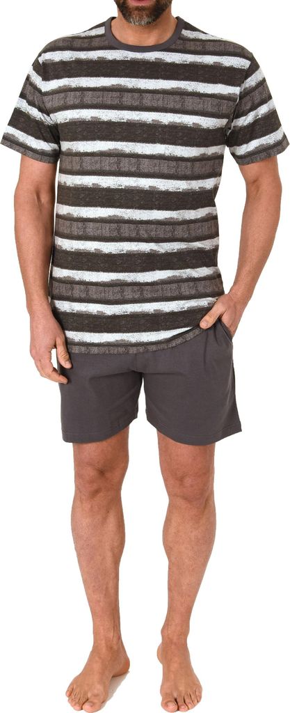 Normann Herren kurzarm Schlafanzug Shorty Pyjama in lässig anmutender Streifenoptik ; dunkelgrau , 50