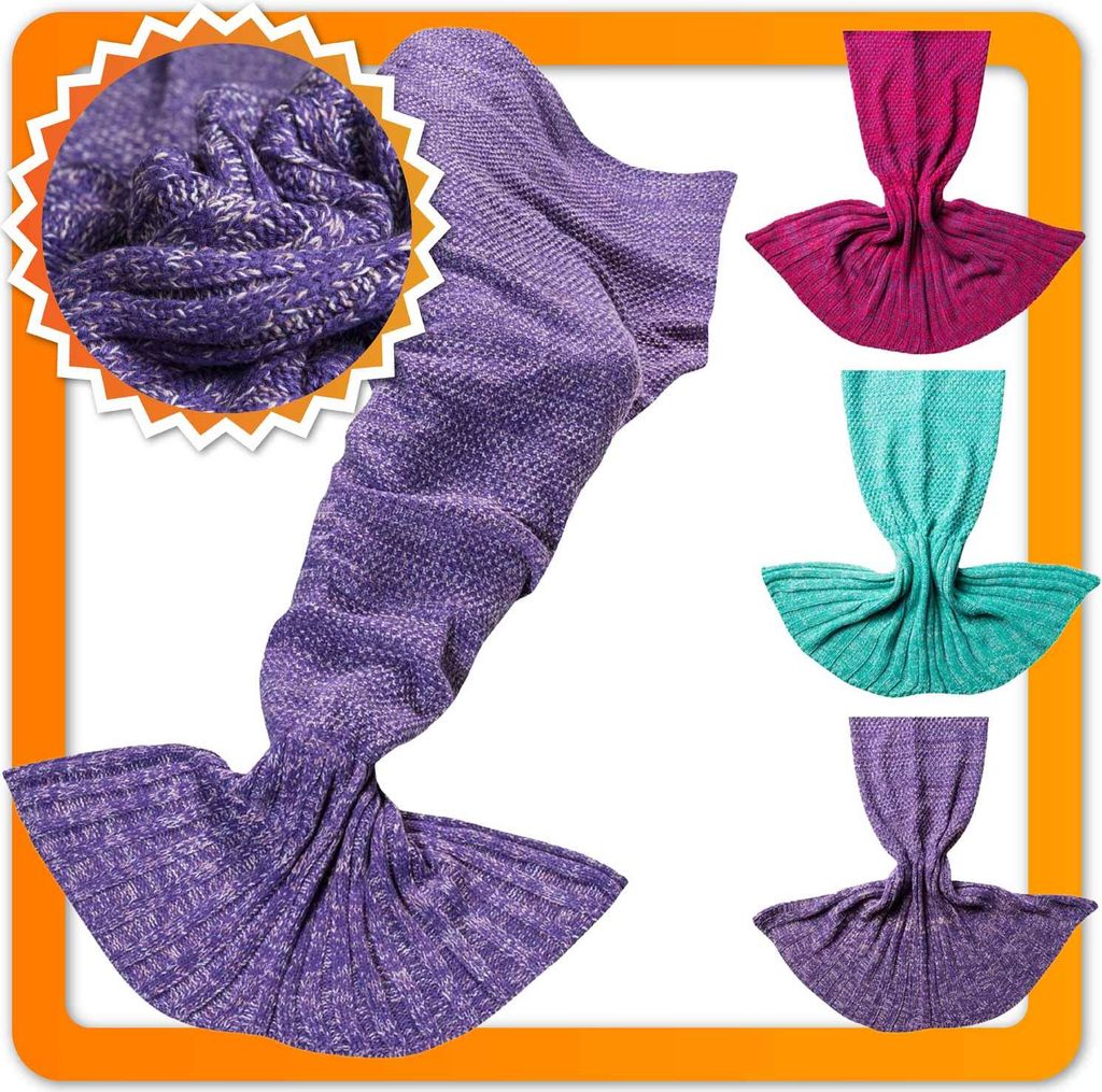 Meerjungfrau Kuscheldecke Wolldecke Flossen-Decke Wohndecke Tagesdecke Strickdecke; Violett