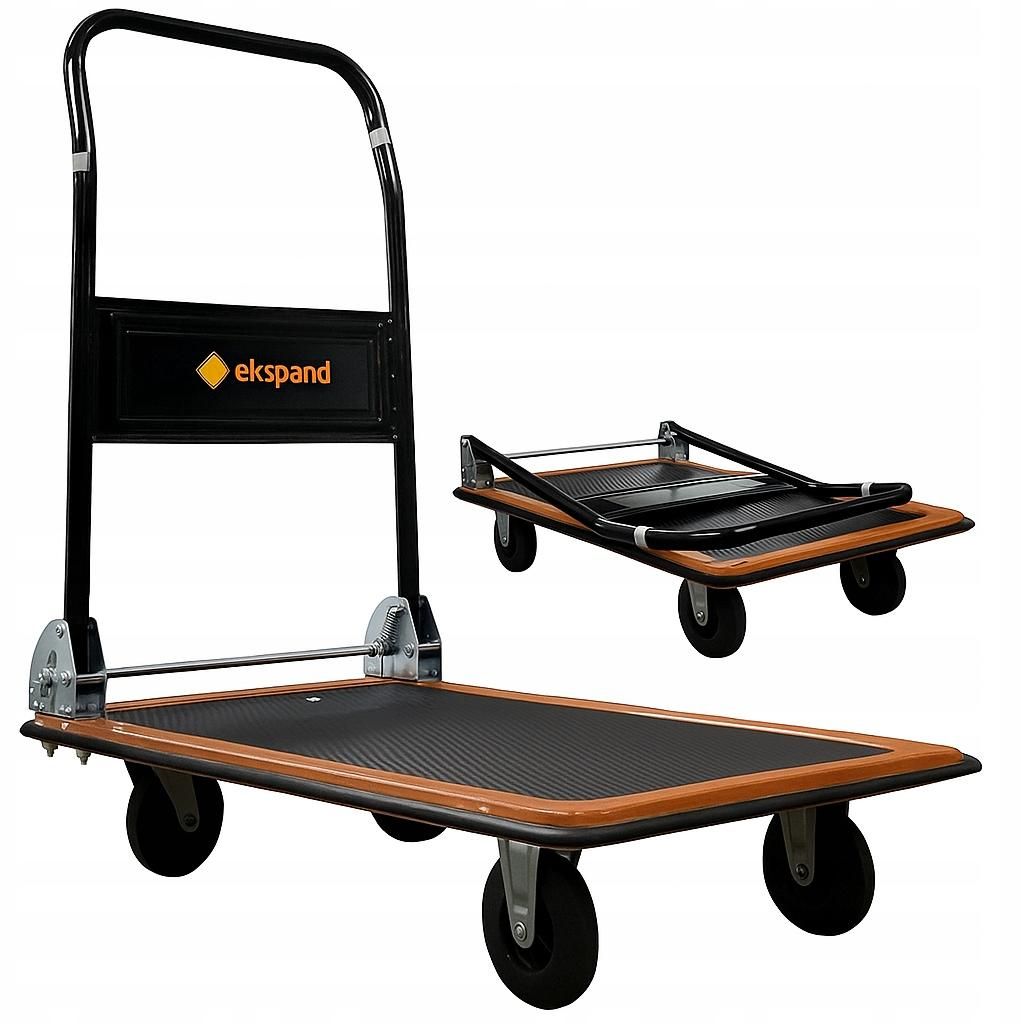 Ekspand | Plattformwagen - Schwarz - 150 Kg Tragkraft - Antirutschfläche - Klappbare Griffstange