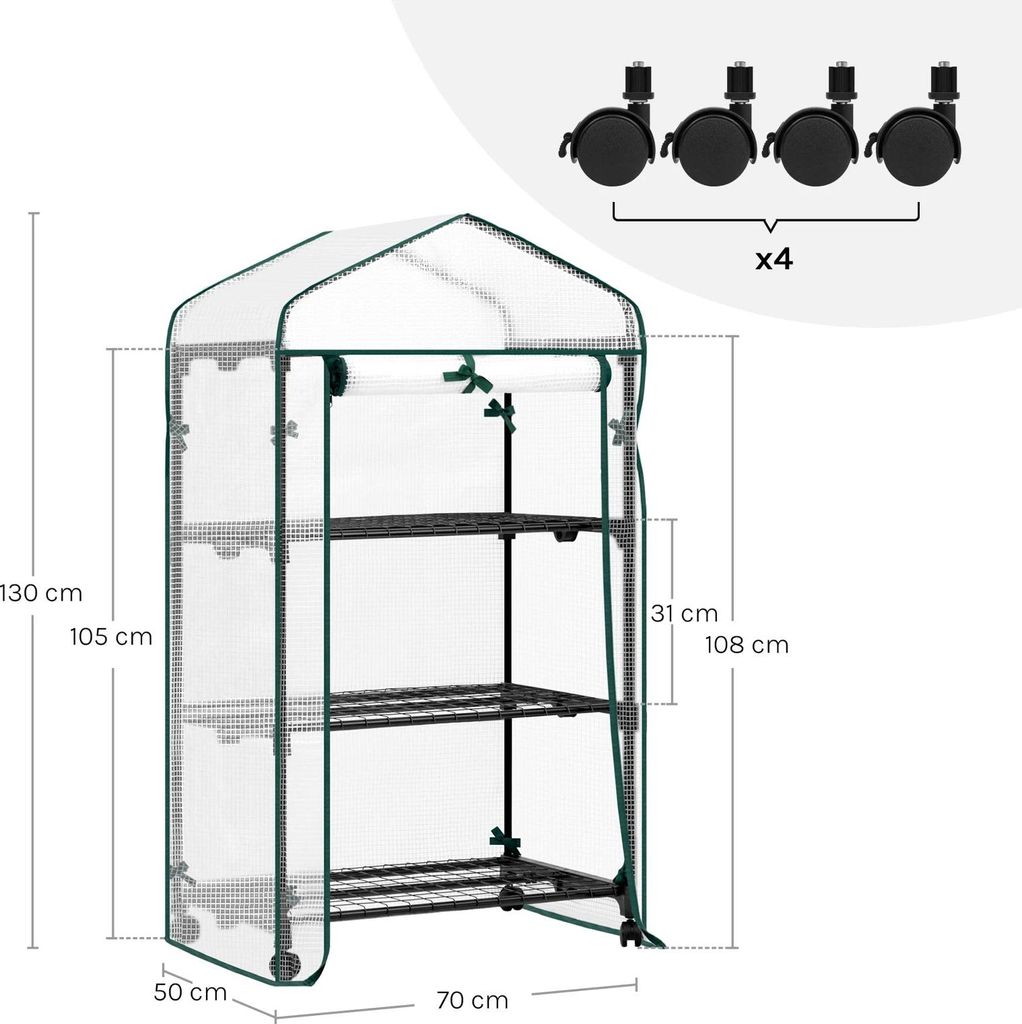 Gewächshaus mit Rollen und 3 Ablagen kleines Tomatenhaus Outdoor 130 163cm Deko