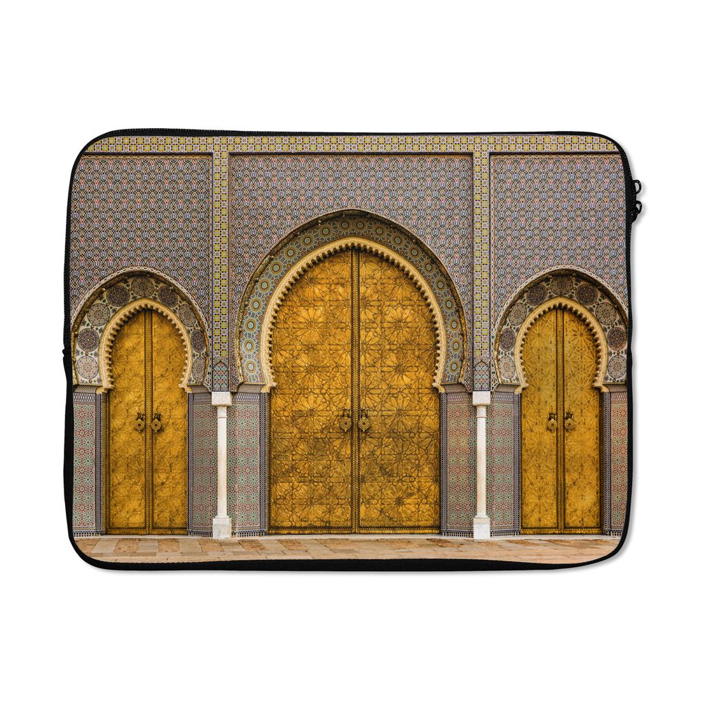 MuchoWow Laptop Hülle 17 Zoll Laptoptasche Türen - Architektur - Gold - Muster - Zipper - Schutzabdeckung