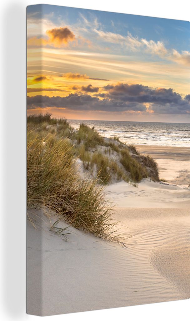 OneMillionCanvasses - Leinwandbilder - 90x140 cm, Strand - Düne - Gras - Sonnenuntergang - Meer, Wandbilder Kunstdruck Wanddekoration - Foto auf...