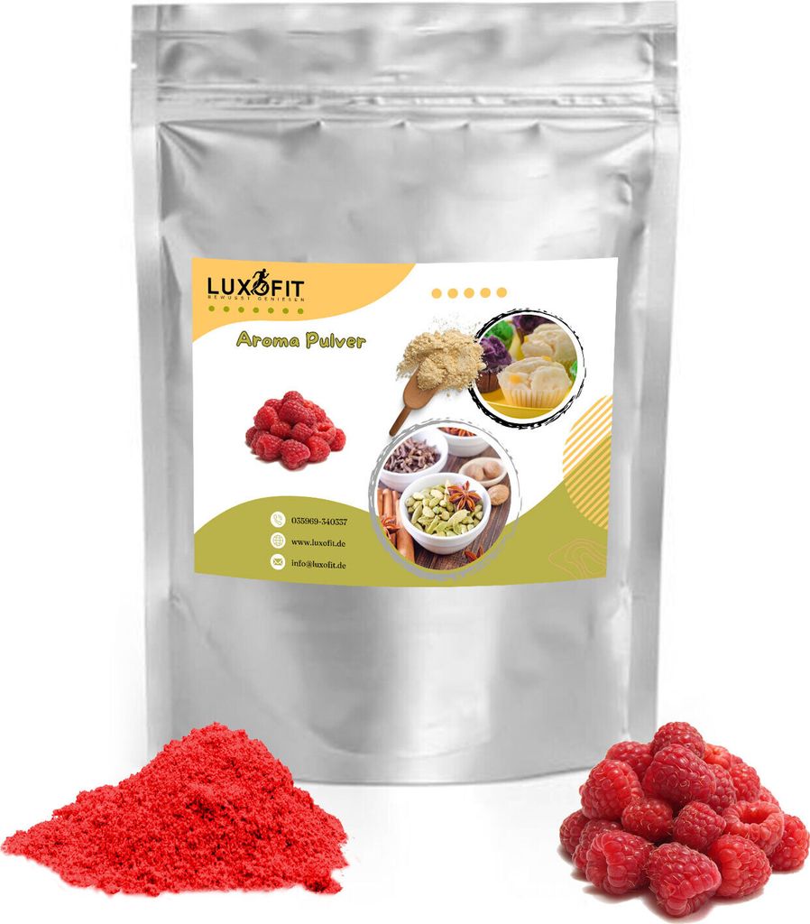 Luxofit Aroma-Pulver Himbeere – intensives Himbeer-Aroma für Backen, Desserts, Quark, Joghurt & Drinks | vielseitig & ergiebig (200 g)