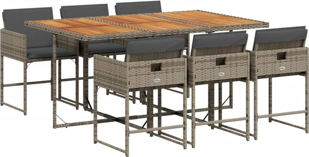 7-tlg. Garten-Essgruppe mit Kissen Grau Poly Rattan