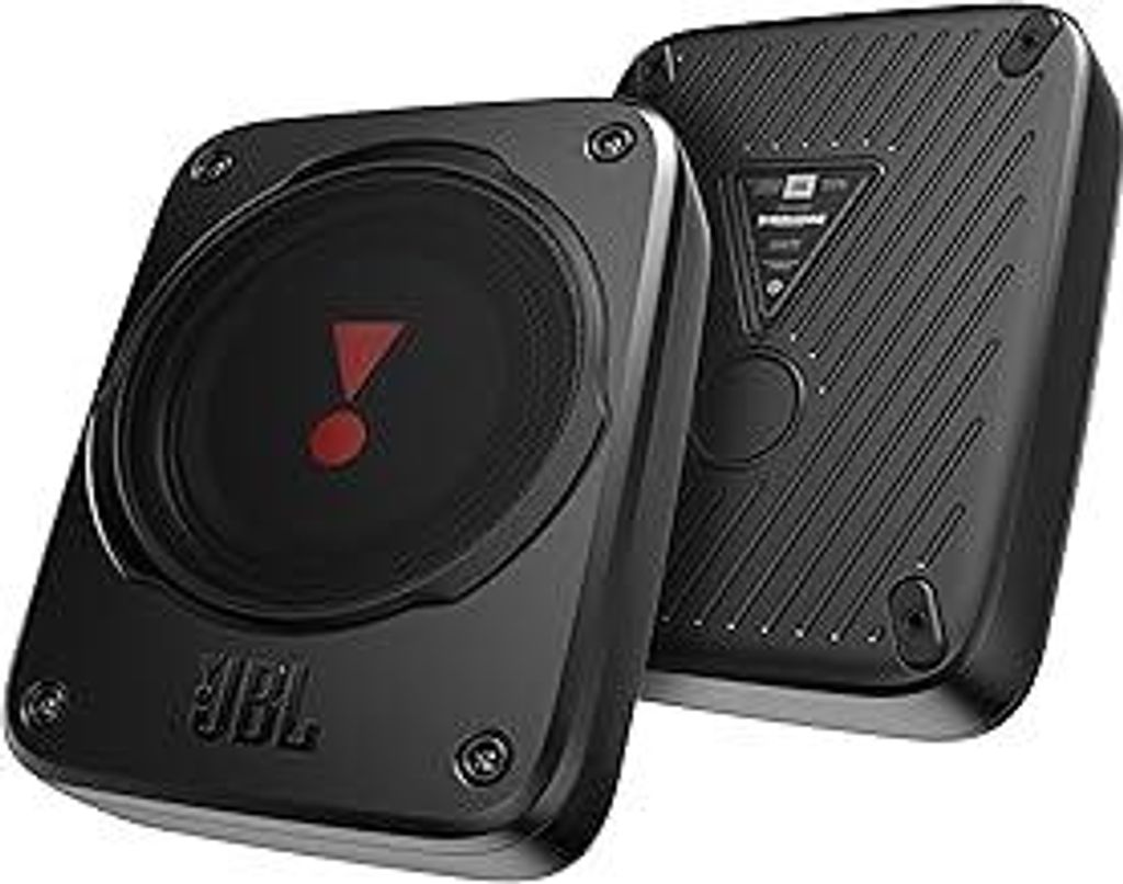 JBL BassPro Lite - Ultrakompakter 7 Aktiv Untersitz Subwoofer für Auto mit integriertem Verstärker für tiefen Bass - 200W - Pairing möglich