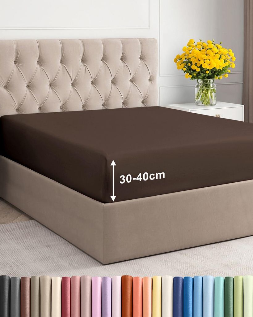 Spannbettlaken 100 x 200 cm, Braun – 40 cm tiefe Ecken – Hochwertiges Mikrofaser-Spannbettlaken – Weich, knitterfrei und bügelfrei – Atmun...